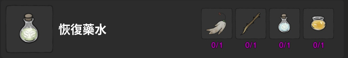 藥水-恢復藥水-製作材料表