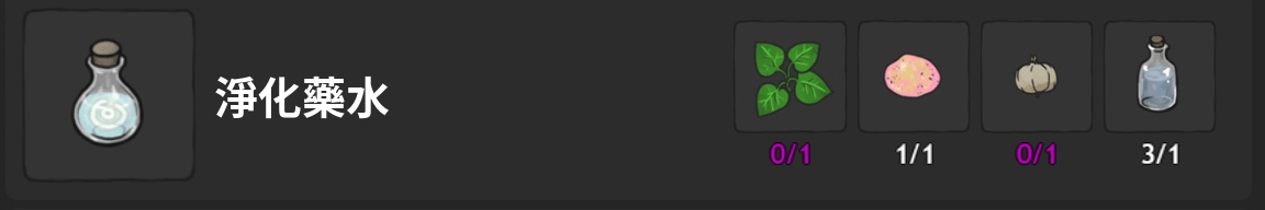 藥水-淨化藥水-製作材料表