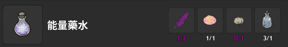 藥水-能量藥水-製作材料表