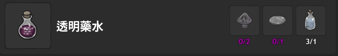 藥水-透明藥水-製作材料表